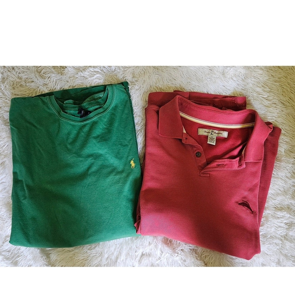 Summer XL Bundle-(1) Ralph Lauren Polo T-Shirt Grn & (1) Tommy Bahama Polo Red